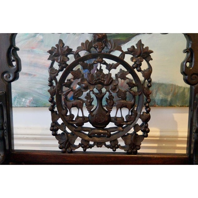 Brown Chinese Wooden Chair with Carved Back and Armrests, 1850 For Sale - Image 8 of 14