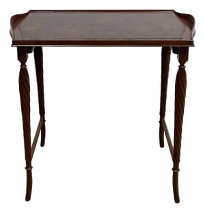 Antique Leather Top Carved Wood Tea Table