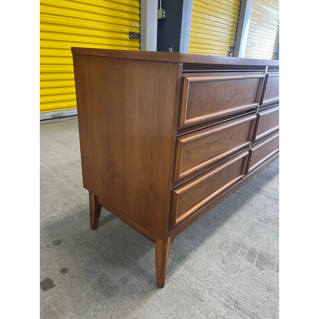 Brown Vintage 9 Drawer Wood Dresser For Sale - Image 8 of 10
