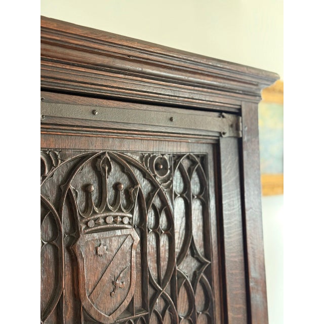Antique Gothic English Oak Corner Cabinet For Sale In Denver - Image 6 of 8
