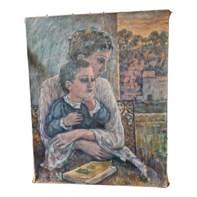 Ulla Fribrock, Mother and Child, Oil Painting on Canvas, Late 20th Century For Sale
