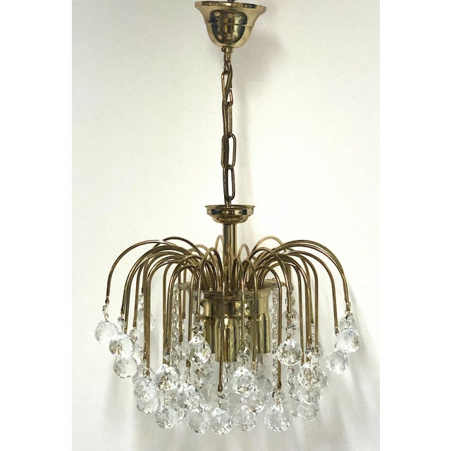 Gold-Plated Metal Lead Crystal Ball Three-Light Chandelier, 1970s For Sale - Image 11 of 11