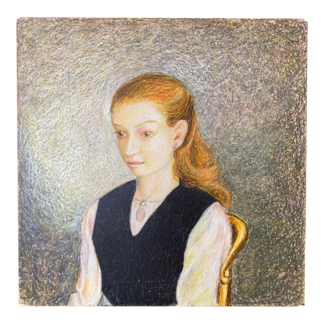 Mid-Century Oil Portrait on Tile – “Girl With Red Hair,” Van Gogh-Style Impasto, European School For Sale