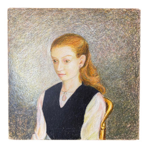 Mid-Century Oil Portrait on Tile – “Girl With Red Hair,” Van Gogh-Style Impasto, European School