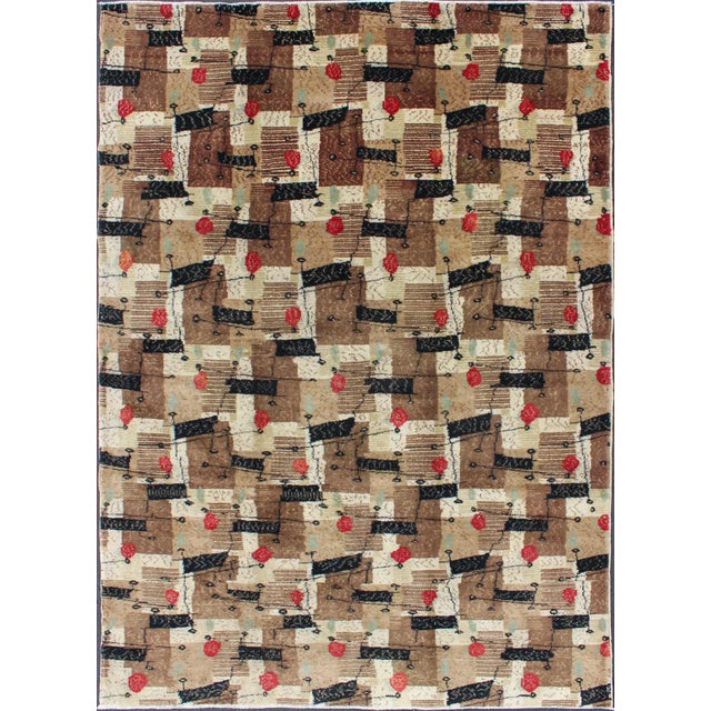 Mid 20th Century Mid-Century Modern Rug With Jagged Stripes and Block Design in Brown and Red For Sale - Image 12 of 12