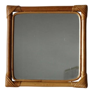 Vintage Bamboo Wicker Handcrafted Square Wall Mirror For Sale