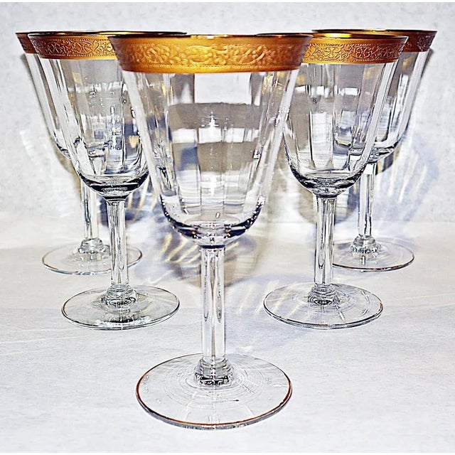 1930s Vintage Gilt Rim Wine Stems- Set of 5 For Sale - Image 5 of 5