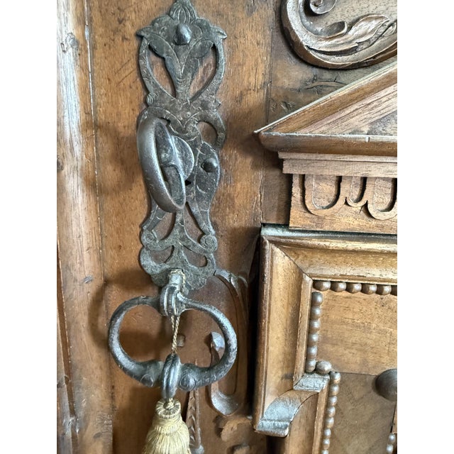 17th Century Baroque Carved Oak Cabinet with Foliate Relief & Wrought Iron For Sale - Image 5 of 16