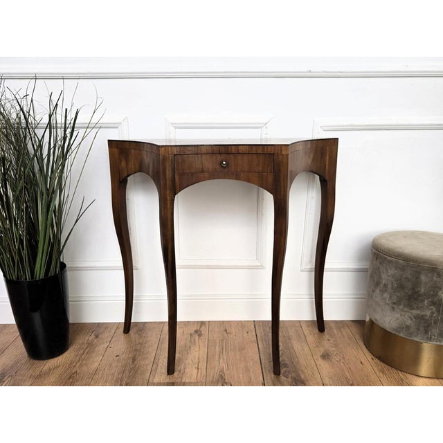 Mid-Century Modern Italian Wood Inlay Wall Console Table 1960s For Sale - Image 10 of 11