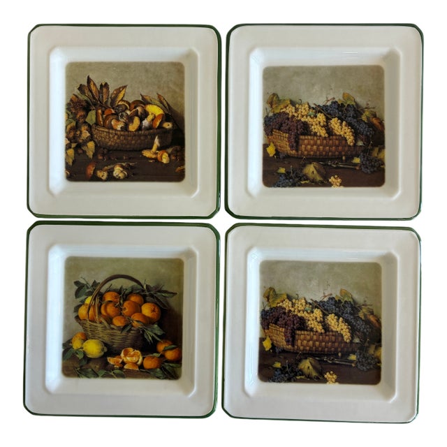 Late 20th Century Brunelli Designs Fruit Motif Square Plates – Set of 4 For Sale