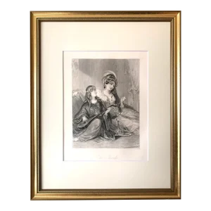 Antique Victorian English Print Beautiful Women Titled "The Jewels" London 19th Century Engraving