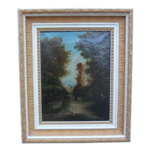19th Century French Landscape Oil on Canvas Signed Pages