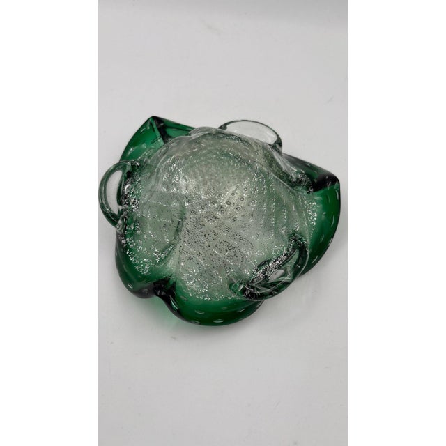 Murano Mid-Century Murano Emerald & Gold Aventurine Bullicante Glass Bowl For Sale - Image 4 of 10