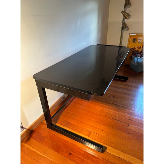 Vintage 1990s Cantilever Desk – Metal Frame & Granite-Finish Glass For Sale - Image 4 of 9