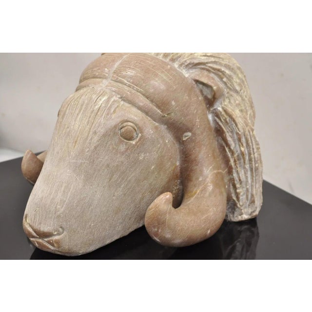 Late 20th Century Late 20th Century Sheryl C. Benjamin "Musk Ox" Carved Raspberry Alabaster Stone Table Sculpture For Sale - Image 5 of 11