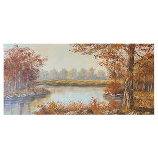 After Erd Porret, Riverbank in Autumn, Oil on Canvas For Sale