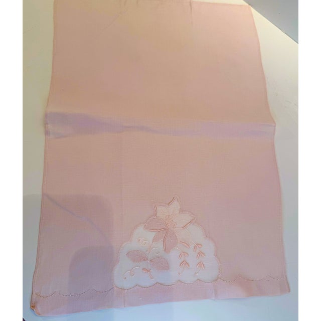 Textile Three Vintage Pale Pale Pink Madeira Linen & Organza Fingertip Towels For Sale - Image 7 of 7