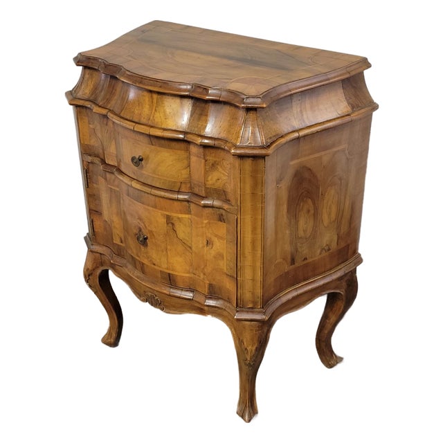 Italian Olivewood Burl Bombe Chest, 2-Drawer, Circa 1950s For Sale