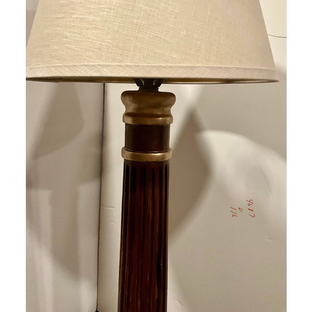 1940s Hand Carved Fluted Column With Ionic Capital Accent Lamp and Restoration Hardware Linen Shade For Sale - Image 9 of 9