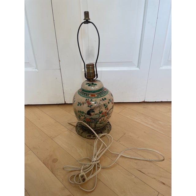 Vintage Chinese Porcelain Ginger Jar Handpainted Bird Floral Motif Table Lamp For Sale - Image 10 of 12