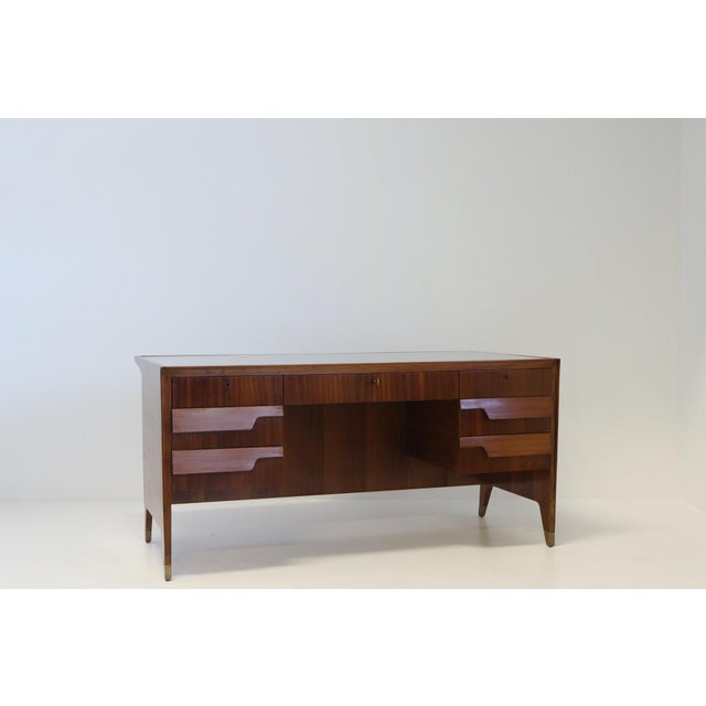Mid-Century Modern Desk in Wood, Brass and Enamelled Glass by Gio Ponti, 1950 For Sale - Image 3 of 18