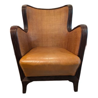 1970's Sculptural Mid-Century Modern Bentwood Lounge Chair With Cane Panels and Leather Seat For Sale
