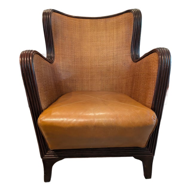 1970's Sculptural Mid-Century Modern Bentwood Lounge Chair With Cane Panels and Leather Seat For Sale