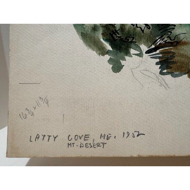 1950s Henry Emil Salloch Original Watercolor on Paper Serene Coastal Seascape, Mt Desert. 1952. For Sale - Image 5 of 7