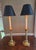 Amazing PAIR of brass twist lamps. Tall candlestick style solid brass lamps with original matte black and gold lampshades...