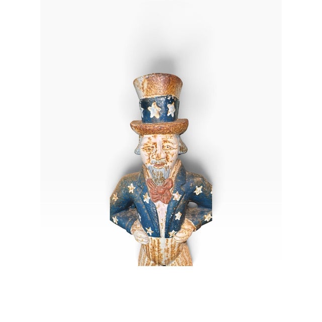 Original 1940's Large Cast Iron Uncle Sam Doorstop Patriotic Americana DoorStop For Sale - Image 4 of 7