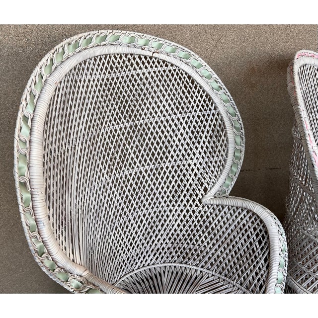 Pair of Vintage White Wicker Peacock Chair in the Emmanuelle Style For Sale - Image 13 of 18