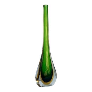 Vintage Murano Sommerso Formia Art Glass Vase — Green For Sale