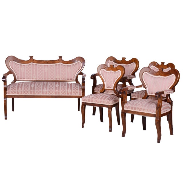 Biedermeier Oak Seating Set in Walnut, Austria, 1840s, Set of 5 For Sale