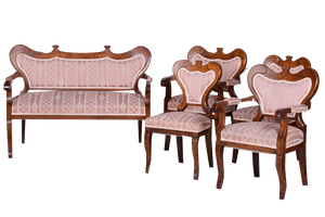 Biedermeier Oak Seating Set in Walnut, Austria, 1840s, Set of 5