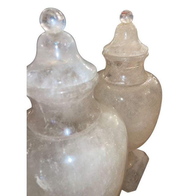 Italian Mid 20th Century Pair of Italian Rock Crystal Lidded Urns For Sale - Image 3 of 9