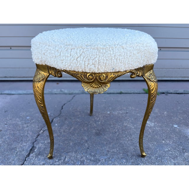 Mid-Century Modern 1950s Pair of Italian Chiavari Brass Ottomans For Sale - Image 3 of 12