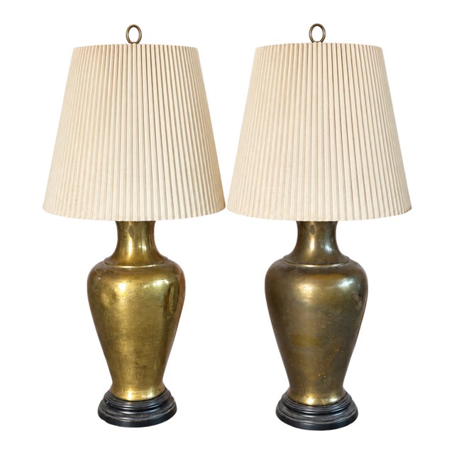 Antique Mid-Century Modern Brass Lamps - a Pair For Sale