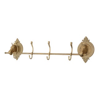 Vintage Brass Metal Hall Coat and Hat Rack with Horses, 1960s For Sale