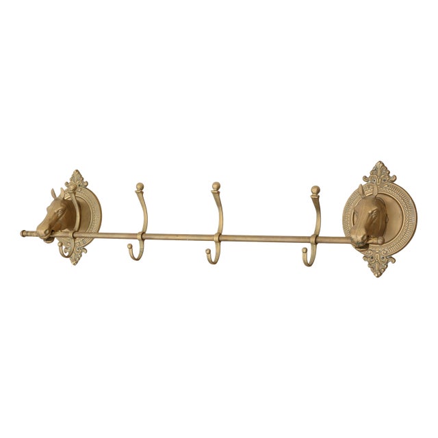 Vintage Brass Metal Hall Coat and Hat Rack with Horses, 1960s For Sale