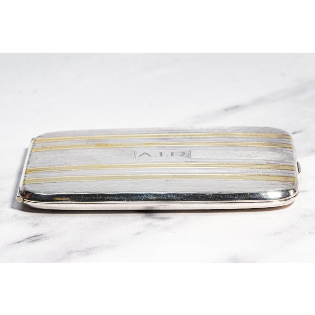 Lux Hammered Antique Art Deco 14k Gold Sterling Silver Card Cigarette Case For Sale - Image 13 of 15