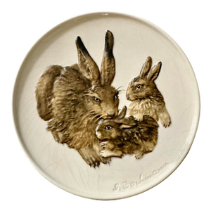 Vintage 1975 Rabbits Decorative Porcelain Hand Painted Plate