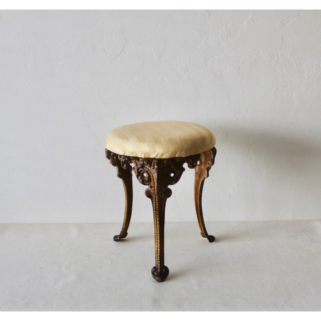 Mid 20th Century Victorian Style Cast Iron Upholstered Stool Vintage Mid-Century For Sale - Image 12 of 12
