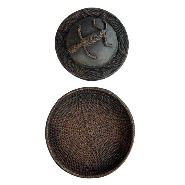 1960s Philippines Basket Dish Ifugao Tribe Lizard Lid For Sale - Image 4 of 8