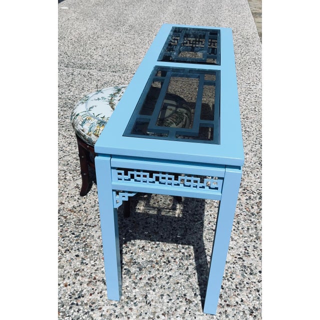 1980s Chinese Chippendale Style Fretwork Console Table For Sale - Image 12 of 14