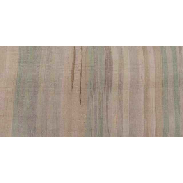 Subtle Horizontal Stripe Design Turkish Vintage Kilim Runner in Soft Pastels For Sale - Image 9 of 12