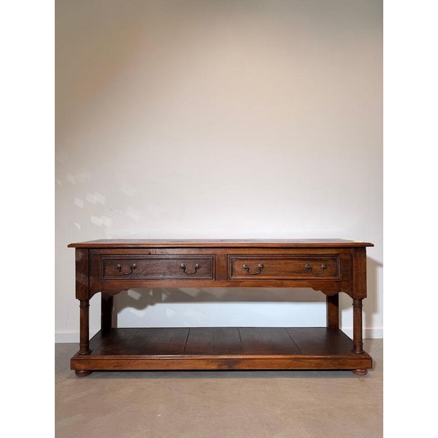 Brown Antique Oak Console Table with Drawers For Sale - Image 8 of 9