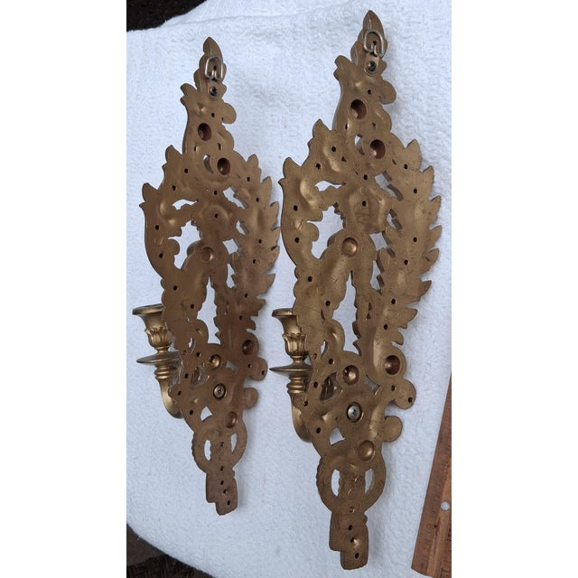 Vintage 1962 Burwood Products Co. Matched Pair Gold Rococo Wall Candle Sconces — Hollywood Regency, Made in Usa For Sale - Image 10 of 13
