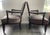 Barbara Barry for Baker in custom brown scroll jacquard upholstery. Unsigned in custom fabric. Iconic X-back chairs,...