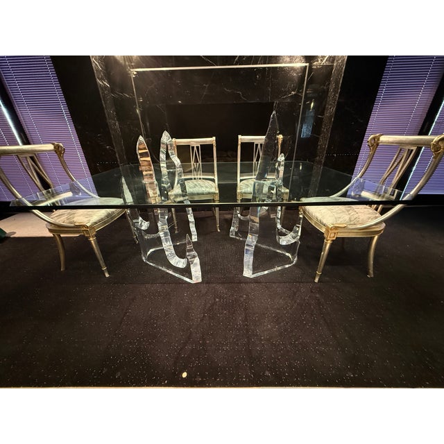 Glass 1970s Rare Lucite/Glass Dining Table and 6 Chairs For Sale - Image 7 of 11