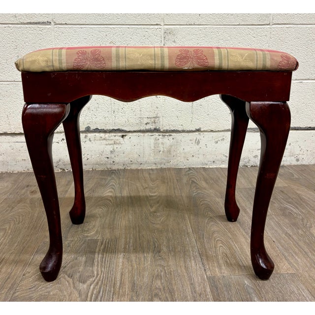 Vintage Bombay Company Queen Anne Style Upholstered Footstool For Sale - Image 12 of 14